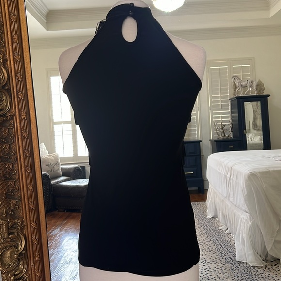NWT Carole Little Black High Cut in Neck Ruffle Flattering Top Sleeveless Size S - Picture 3 of 5